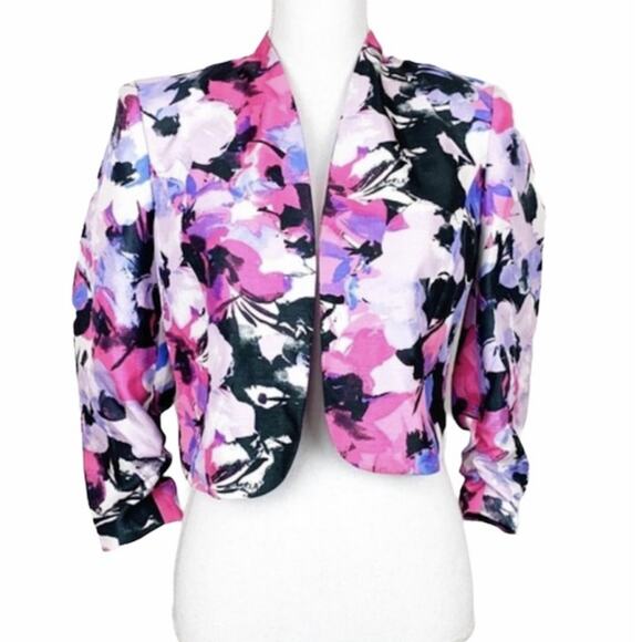 Black Label by Evan Picone NWOT Floral Pink/Purple Cropped Blazer - Picture 2 of 12
